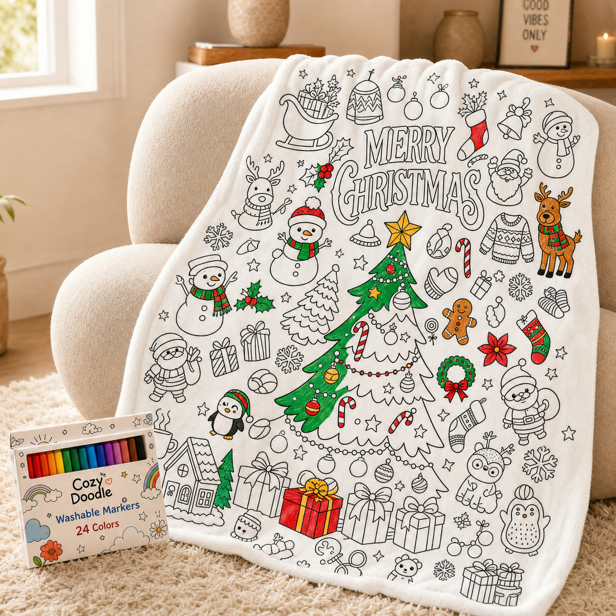 Coperta da colorare fantasia Natale con 24 pennarelli